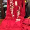 Premium Karachi Suit D No 1002 – Hot Red Satin Rayon, Heavy Embroidery, Cutwork and Handwork Detailing – Sizes M to XXL Available