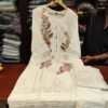 Premium Karachi Suit D No 1002 in White – Satin Rayon with Heavy Embroidery, Cutwork, Hand Embellishments – M to XXL Sizes Available