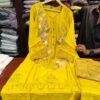 Premium Karachi Suit D No 1002 in Yellow – Satin Rayon with Heavy Embroidery, Cutwork, Hand Embellishments – M to XXL Sizes Available