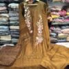 Premium Karachi Suit D No 1002 in Brown – Satin Rayon with Heavy Embroidery, Cutwork, Hand Embellishments – M to XXL Sizes Available