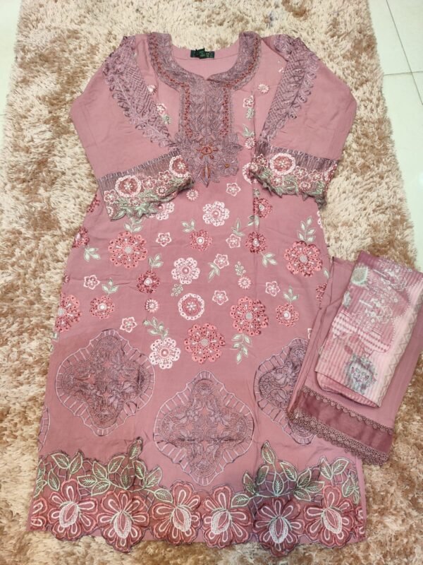 Premium Karachi Suit D No 1001 in Pink – Satin Rayon with Heavy Embroidery, Cutwork, Hand Embellishments – M to 3XL Sizes Available